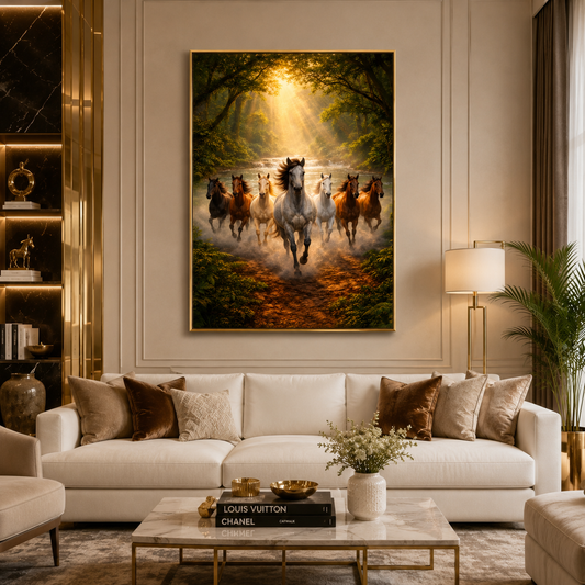 7 Horse Canvas Wall Painting for Positive Energy and Success