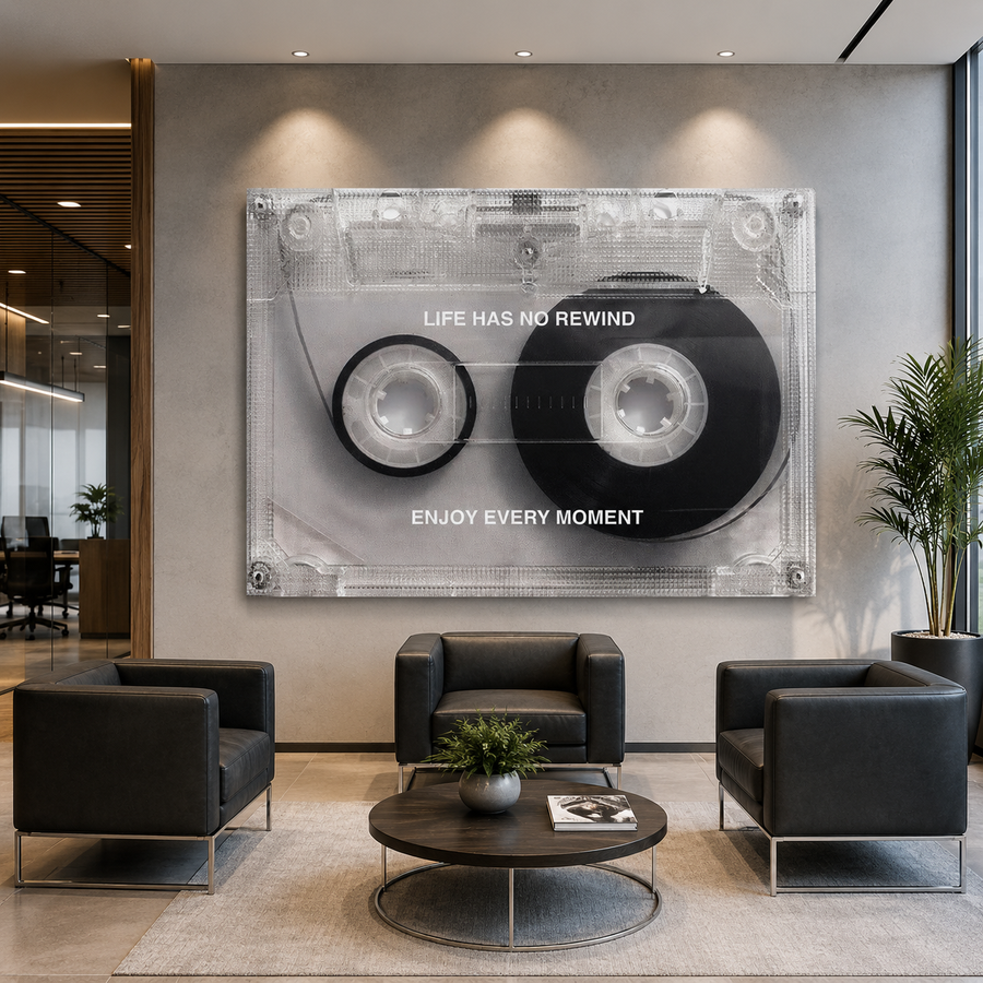 Life Has No Rewind Vintage Cassette Motivational Canvas Wall Art