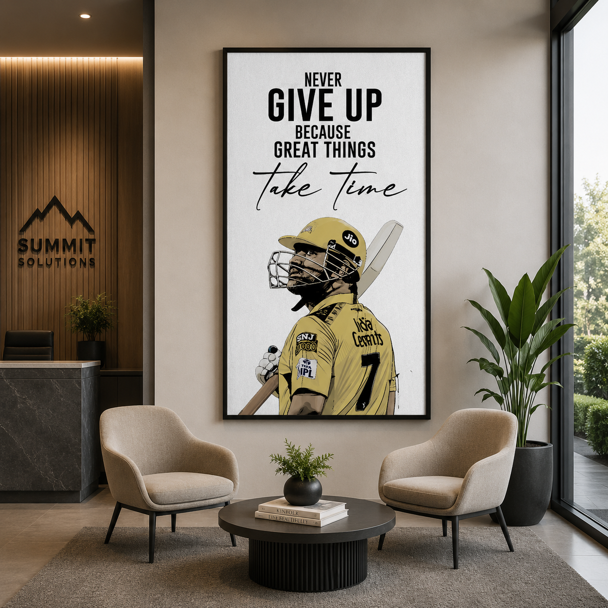 MS Dhoni Never Give Up Motivational Cricket Canvas Wall Art