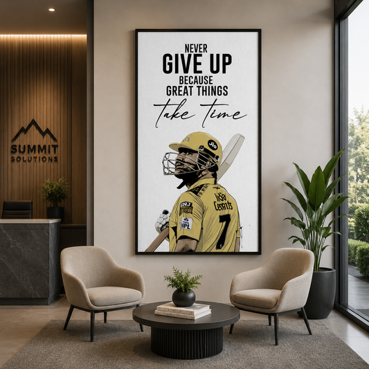 MS Dhoni Never Give Up Motivational Cricket Canvas Wall Art