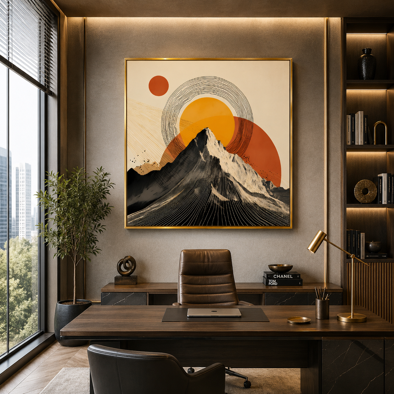 Solar Peak Abstract Mountain Wall Art – Modern Geometric Canvas