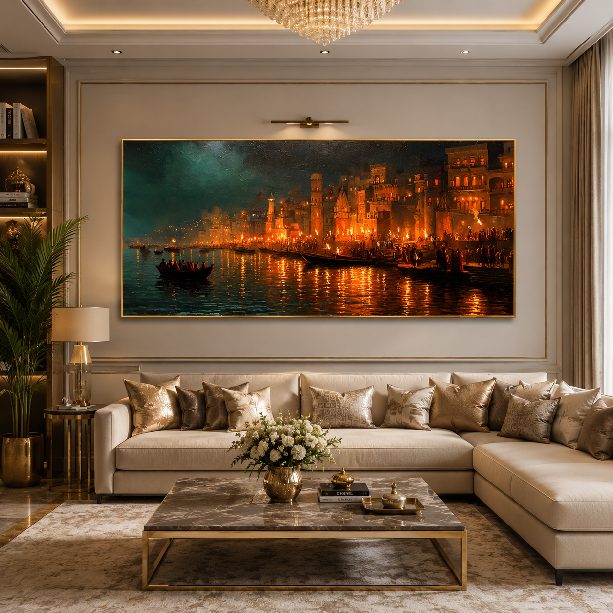Banaras Ghats Scenic Canvas Wall Art for Elegant Room Decor