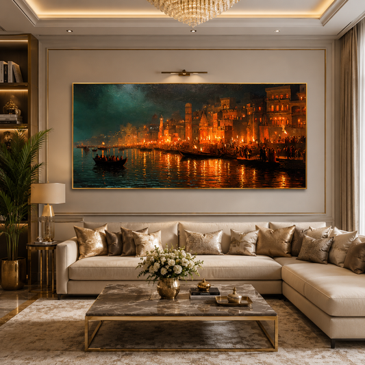 Banaras Ghats Scenic Canvas Wall Art for Elegant Room Decor