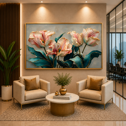 Luxury Blush Tulip Floral Wall Art Canvas for Elegant Interiors