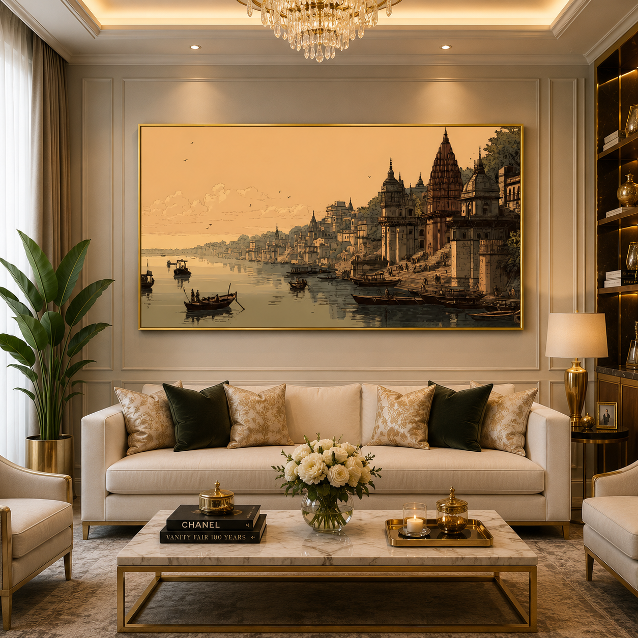 Banaras Ghats Canvas Painting Wall Decor for Modern Homes