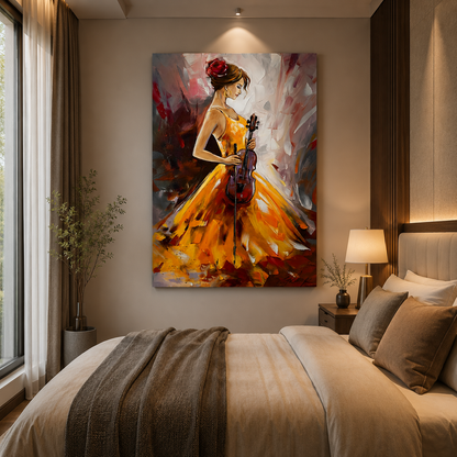Elegant Violin Lady Canvas Art – Abstract Musical Wall Painting
