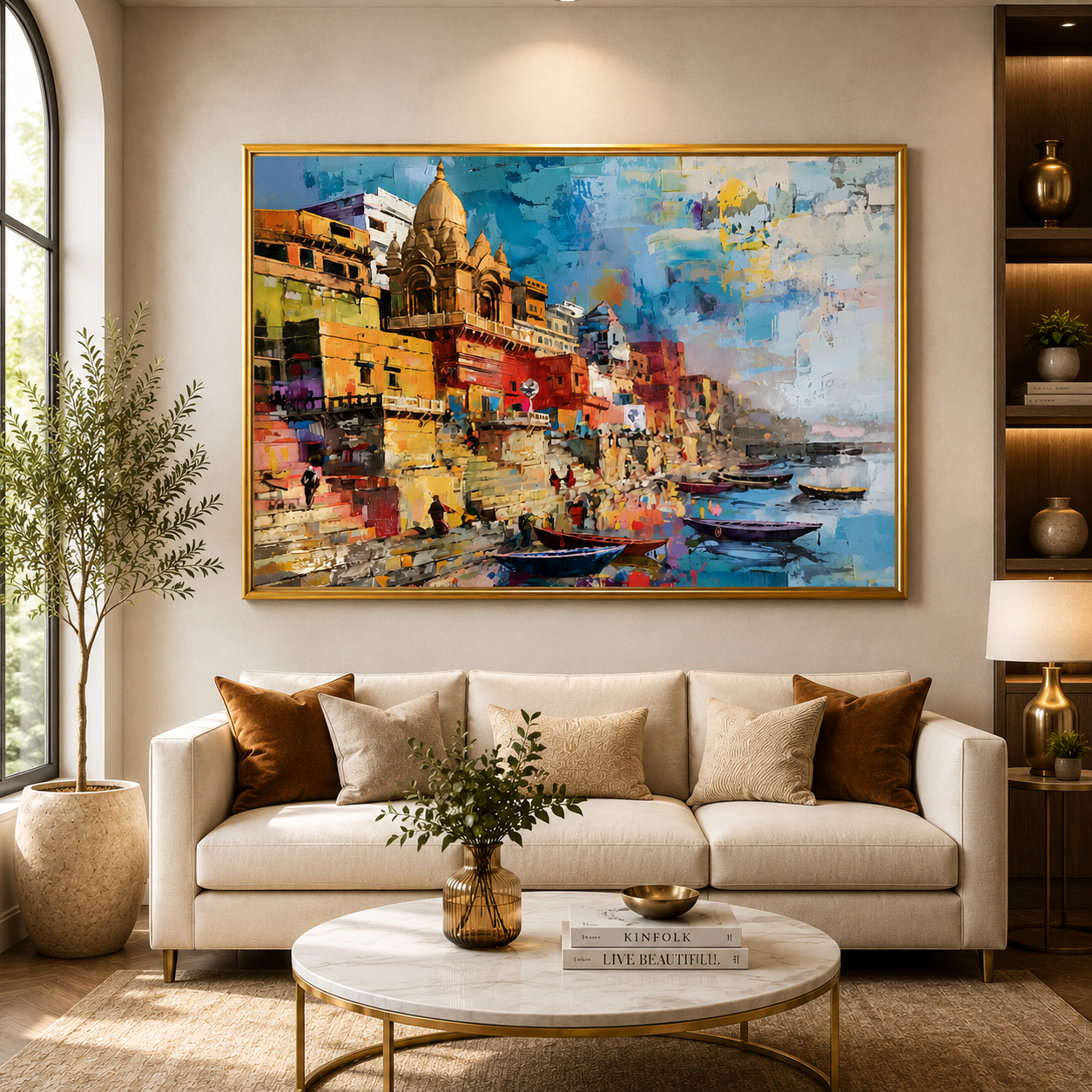 Banaras Ghats Decorative Wall Canvas Painting for Modern Homes