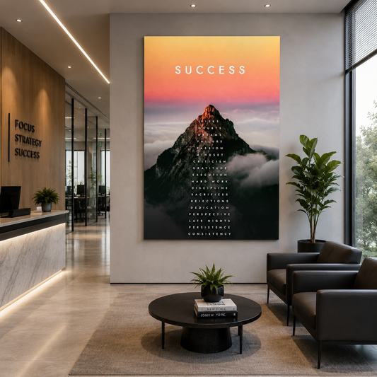 Success Mountain Canvas Wall Art Motivational Office Decor Print