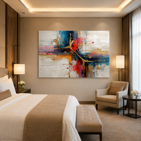 Modern Fusion Abstract Canvas Wall Art with Gold Accents