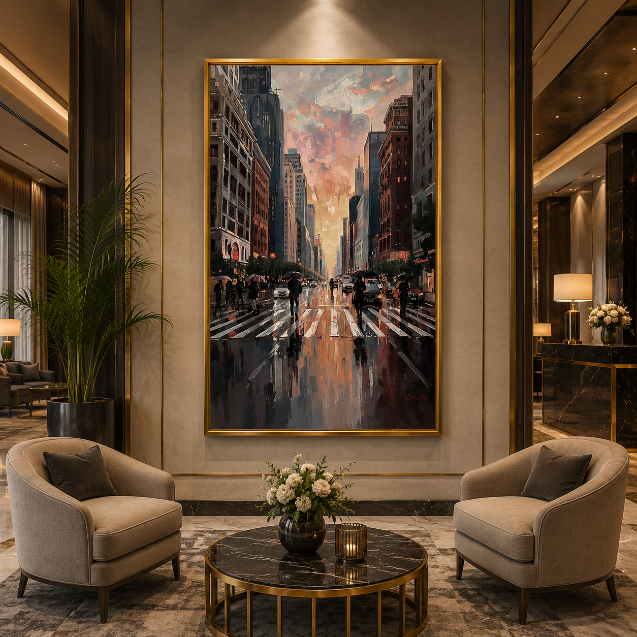 Rainy City Street Canvas Wall Art