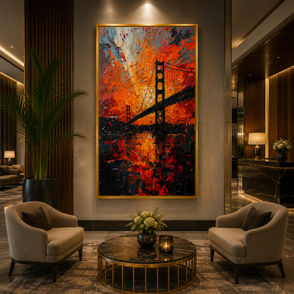 Abstract Sunset Bridge Canvas Wall Art