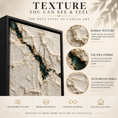 Emerald Vein Ivory Textured Abstract Canvas Art