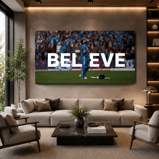 Believe Cricket Motivation Canvas Wall Art for Modern Interiors
