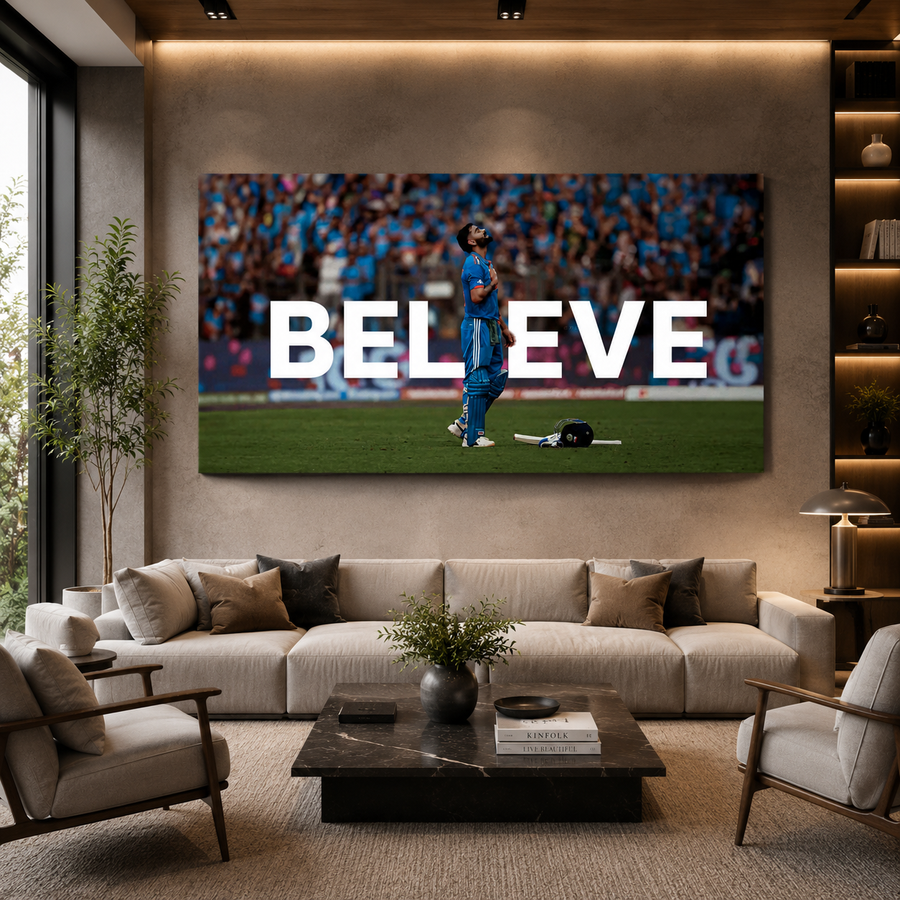 Believe Cricket Motivation Canvas Wall Art for Modern Interiors