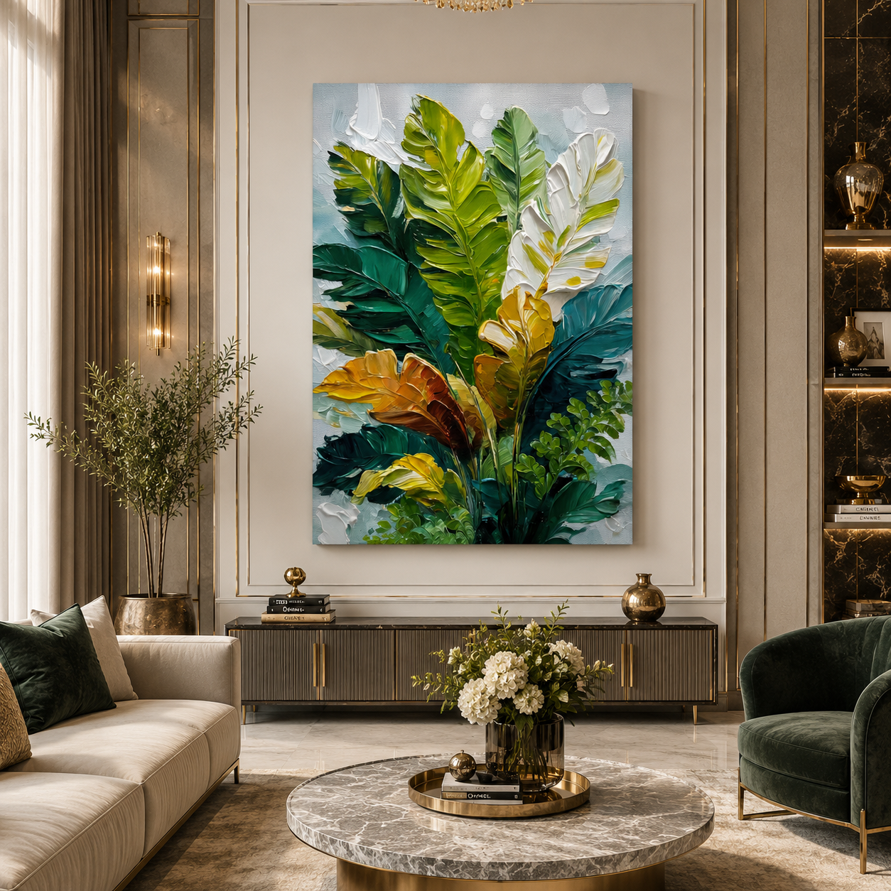 Tropical Botanical Leaf Canvas Wall Art for Modern Office Spaces
