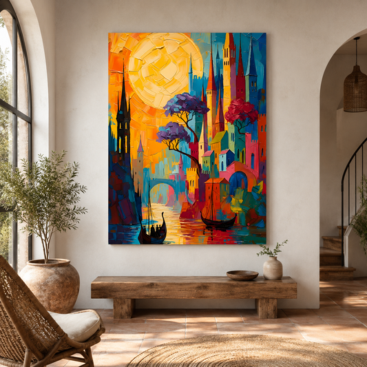 Colorful Fantasy Cityscape Canvas Wall Art Painting