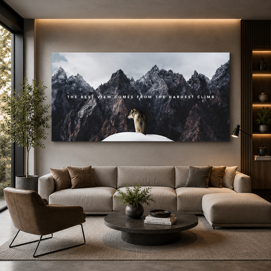 Mountain Motivation Canvas Wall Art – Hardest Climb Quote Print