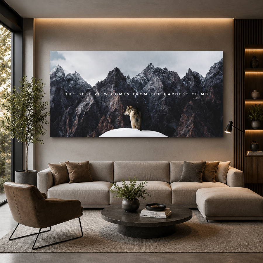 Mountain Motivation Canvas Wall Art – Hardest Climb Quote Print