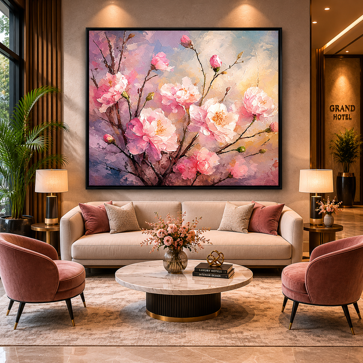 Soft Pink Blossom Canvas Wall Art for Elegant Contemporary Décor