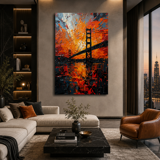 Abstract Sunset Bridge Canvas Wall Art