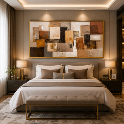 Elegant Neutral Abstract Blocks Canvas Wall Art Painting