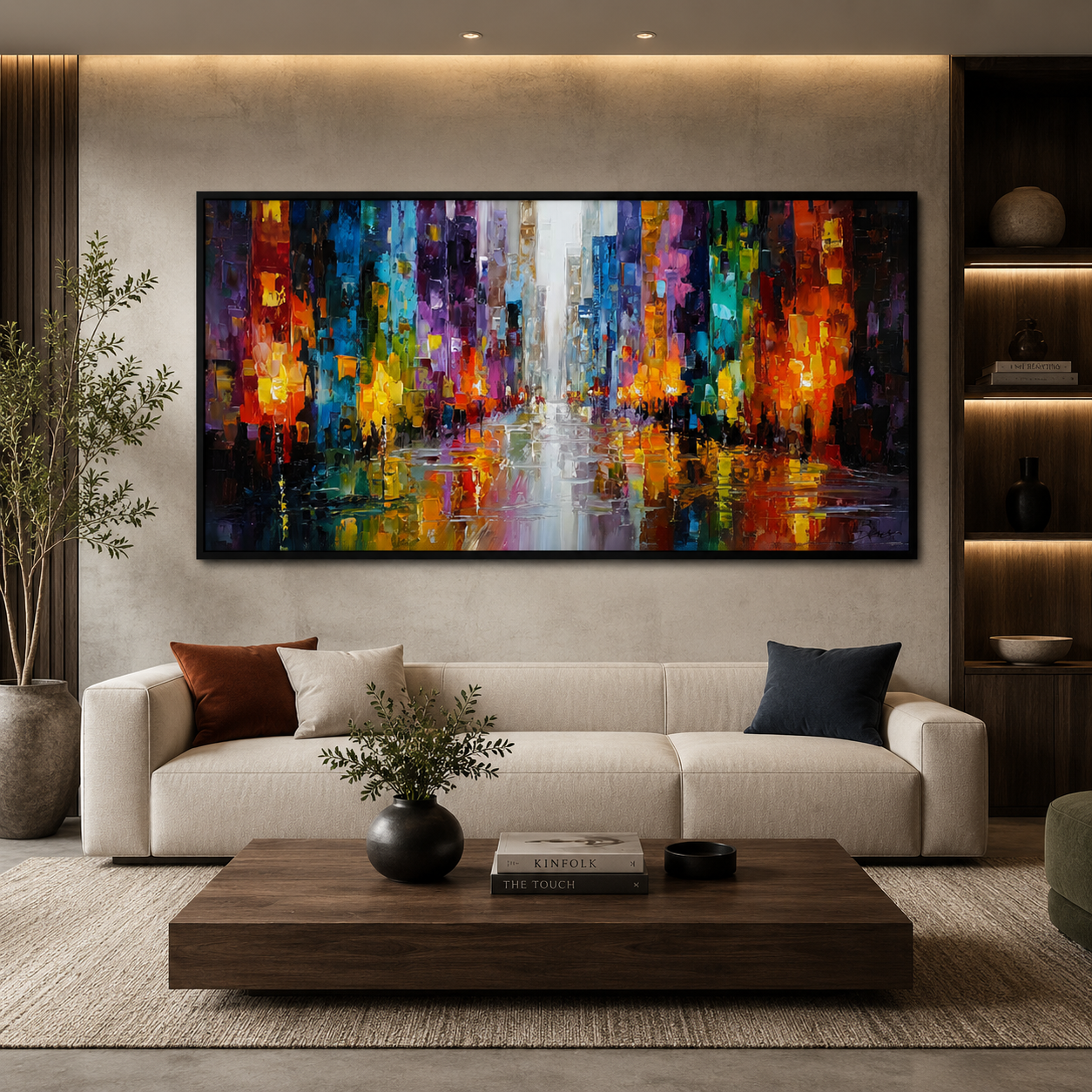 Neon Cityscape Abstract Wall Art – Vibrant Modern Urban Canvas
