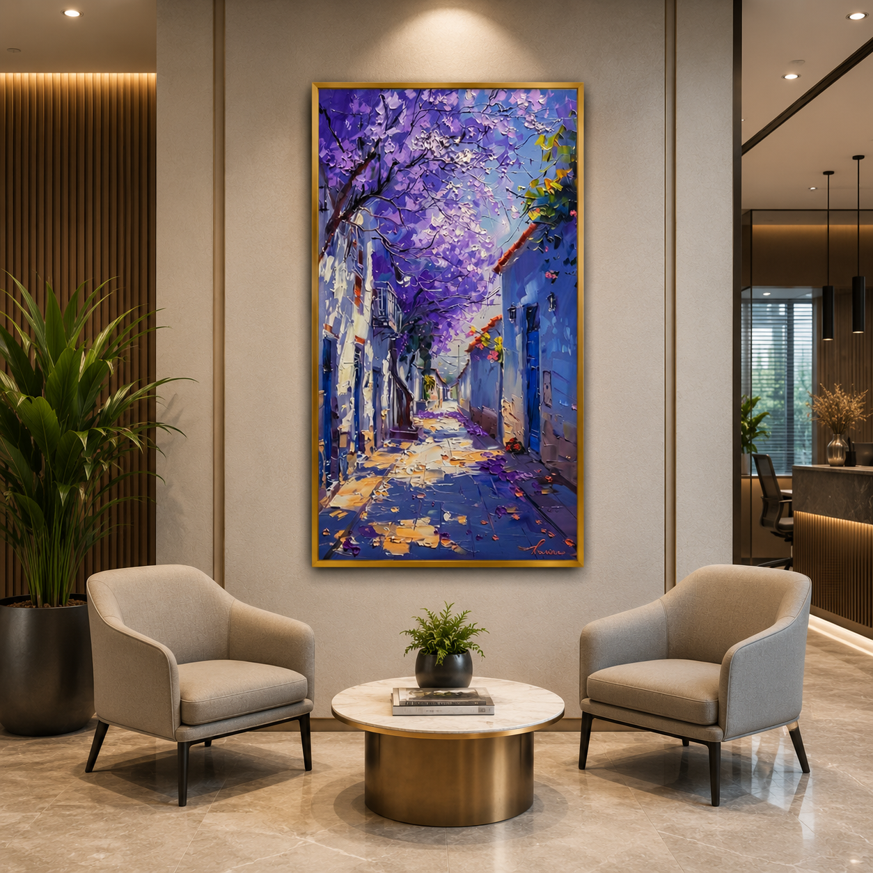 Purple Blossom Street Canvas Wall Art for Modern Home Decor