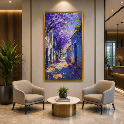 Purple Blossom Street Canvas Wall Art for Modern Home Decor