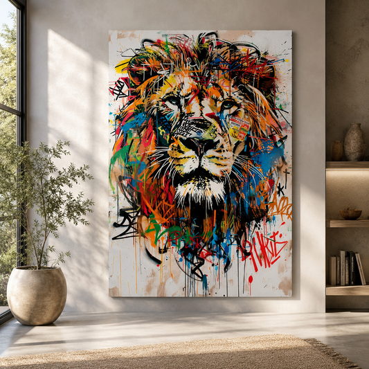 Colorful Abstract Lion Maximalist Wall Art