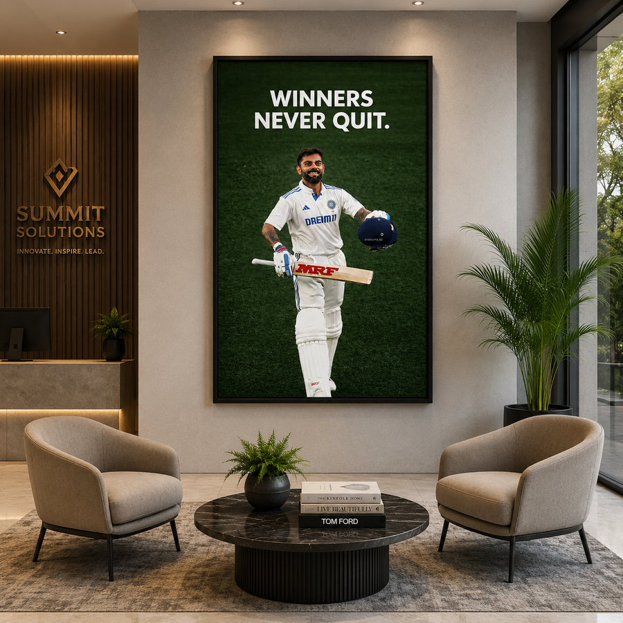 Winners Never Quit Motivational Cricket Wall Art Canvas Poster