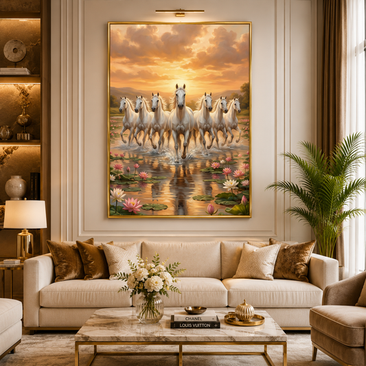 7 Running Horse Vastu Canvas Wall Painting for Home Decor