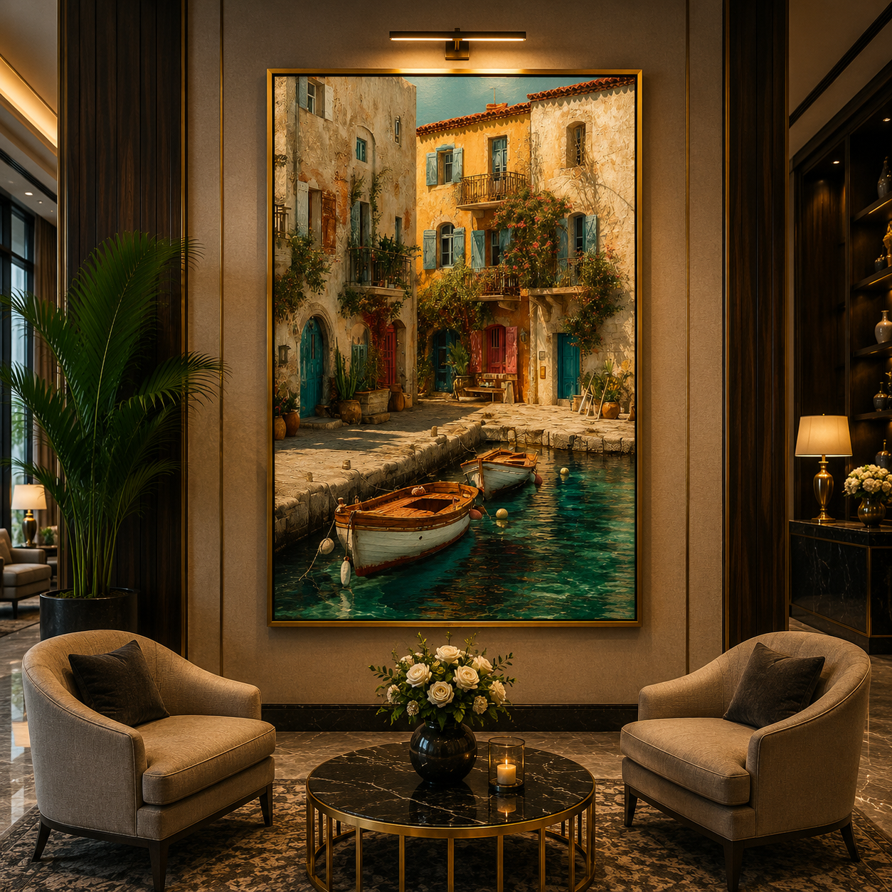 Mediterranean Canal Village Canvas Wall Art