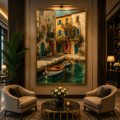 Mediterranean Canal Village Canvas Wall Art