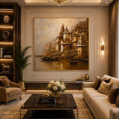 Banaras Ghats Cultural Canvas Painting for Premium Wall Decor