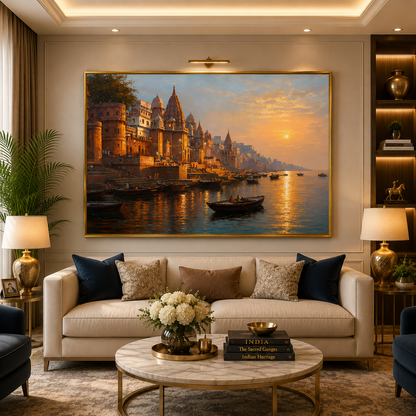 Banaras Ghats Classic Canvas Wall Painting for Home Decor