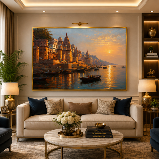 Banaras Ghats Classic Canvas Wall Painting for Home Decor
