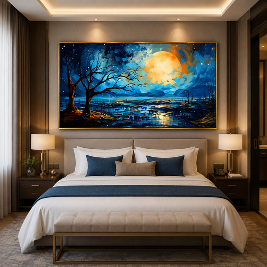 Moonlit Night Landscape Canvas Wall Art Painting For Home Decor