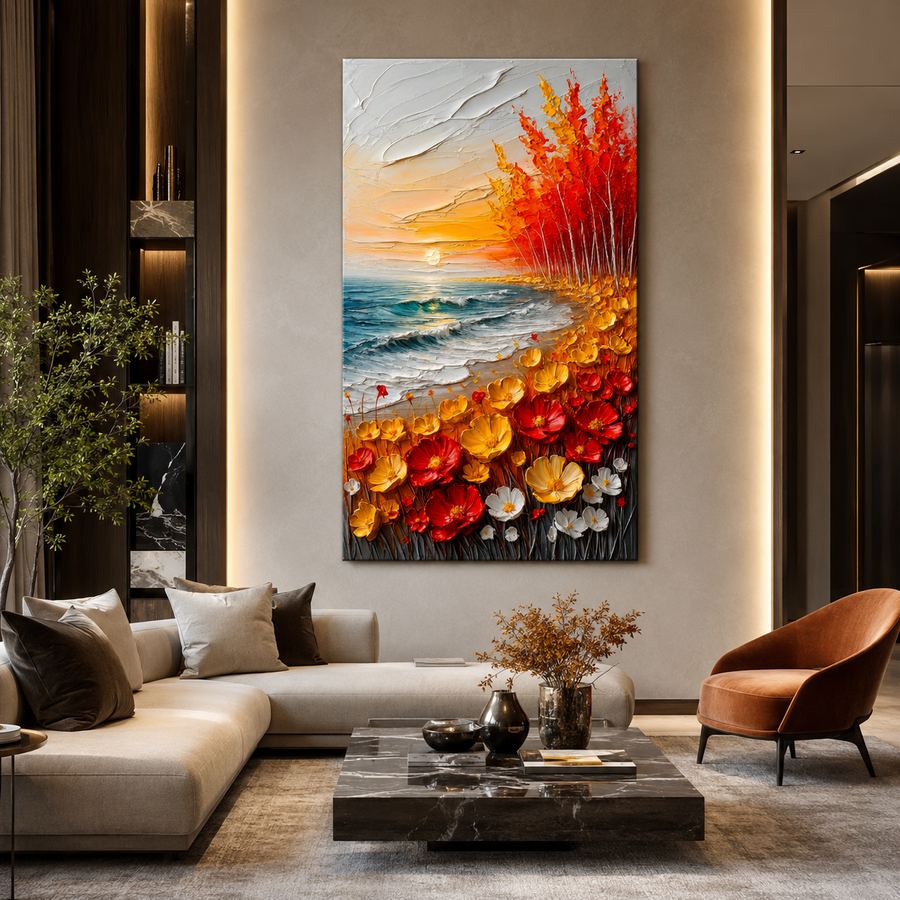 Autumn Coastal Landscape Canvas Wall Art for Modern Interiors