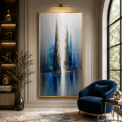 Azure Skyline Abstract Wall Art – Modern Blue Cityscape Canvas