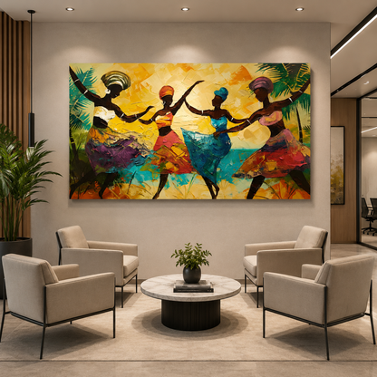 African Tribal Dance Abstract Canvas Wall Art for Modern Décor