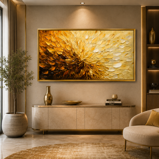 Golden Bloom Abstract Wall Art – Luxury Textured Modern Canvas