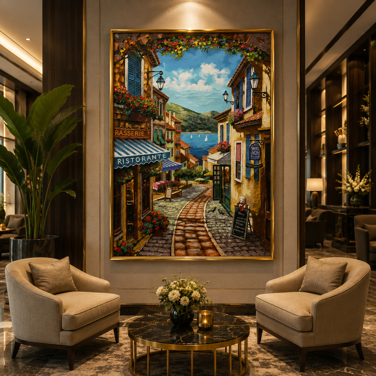 Mediterranean Coastal Street Canvas Wall Art