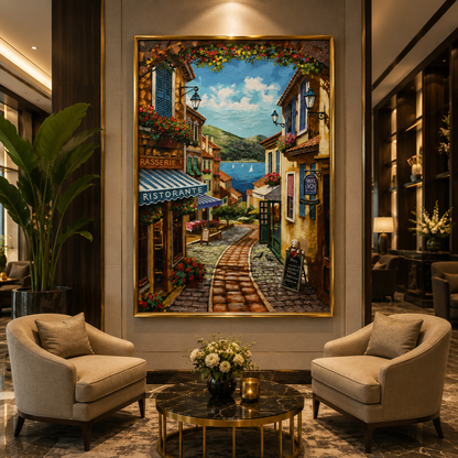 Mediterranean Coastal Street Canvas Wall Art