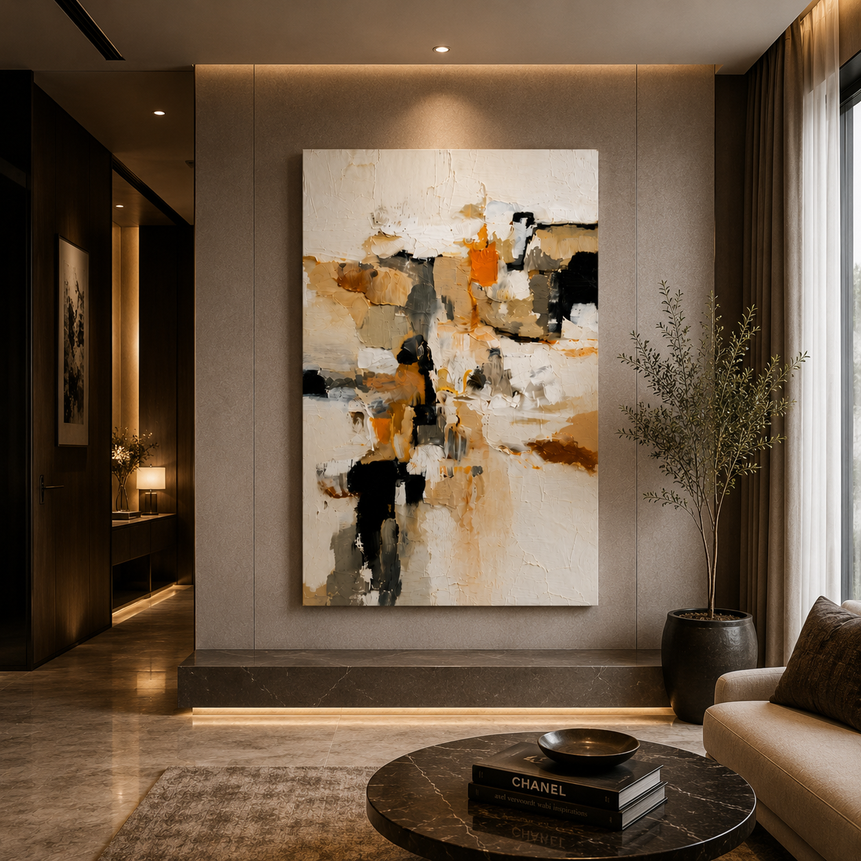 Neutral Abstract Texture Canvas Wall Art Painting for Interiors