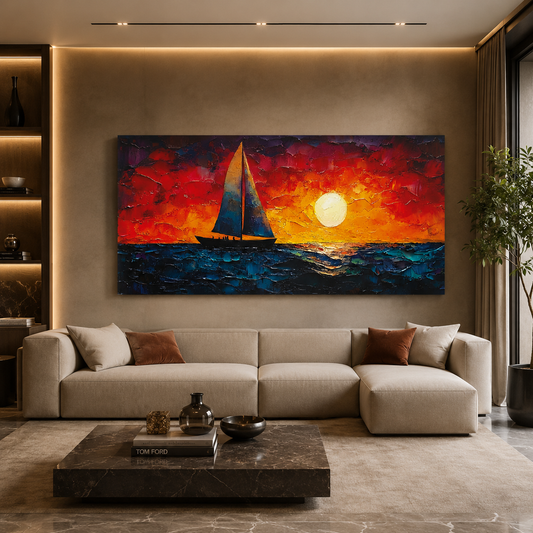 Sunset Sailboat Ocean Canvas Wall Art Painting