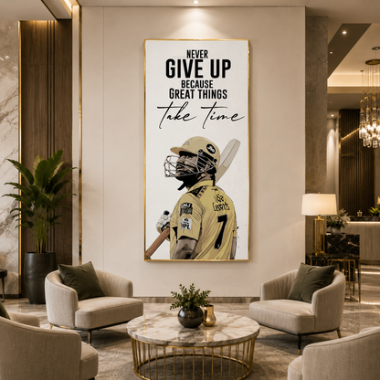 MS Dhoni Never Give Up Motivational Cricket Canvas Wall Art