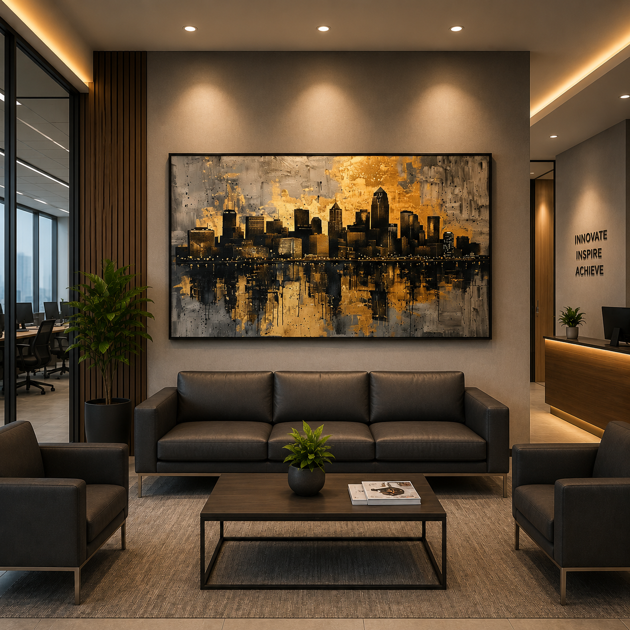 Luxury Golden Skyline Abstract Canvas Wall Art Painting