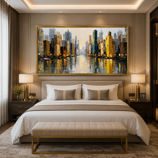 Modern Cityscape Reflection Canvas Wall Art Painting