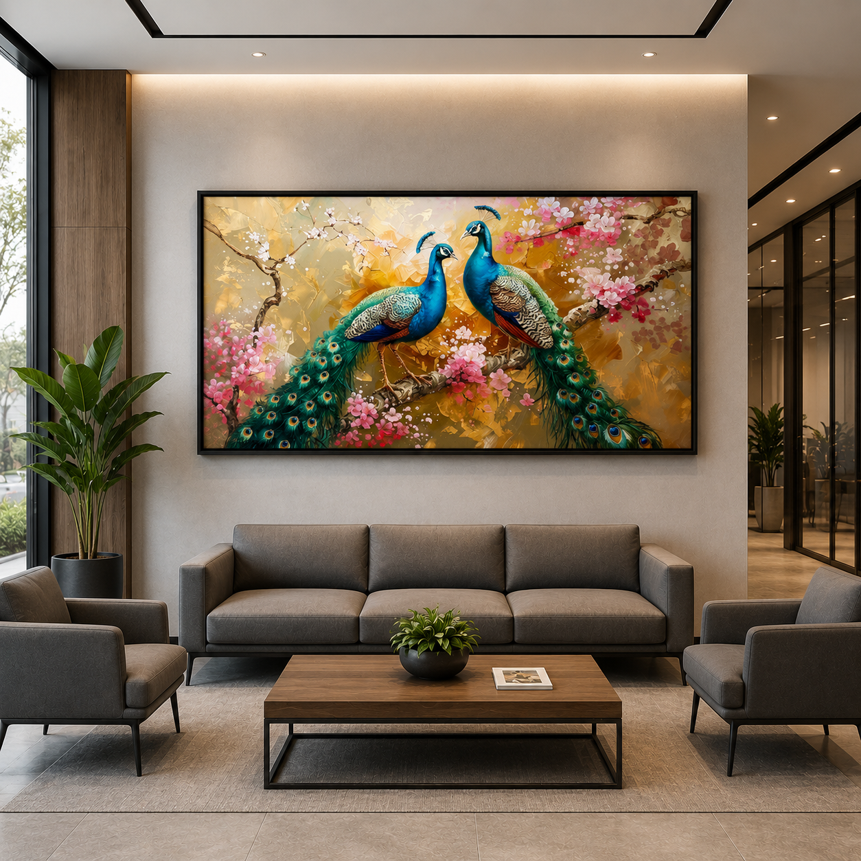 Modern Peacock Wall Painting with Vibrant Detailing