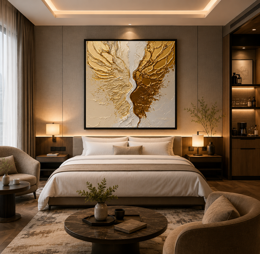 Golden Wings Abstract Wall Art – Luxury Textured Modern Canvas